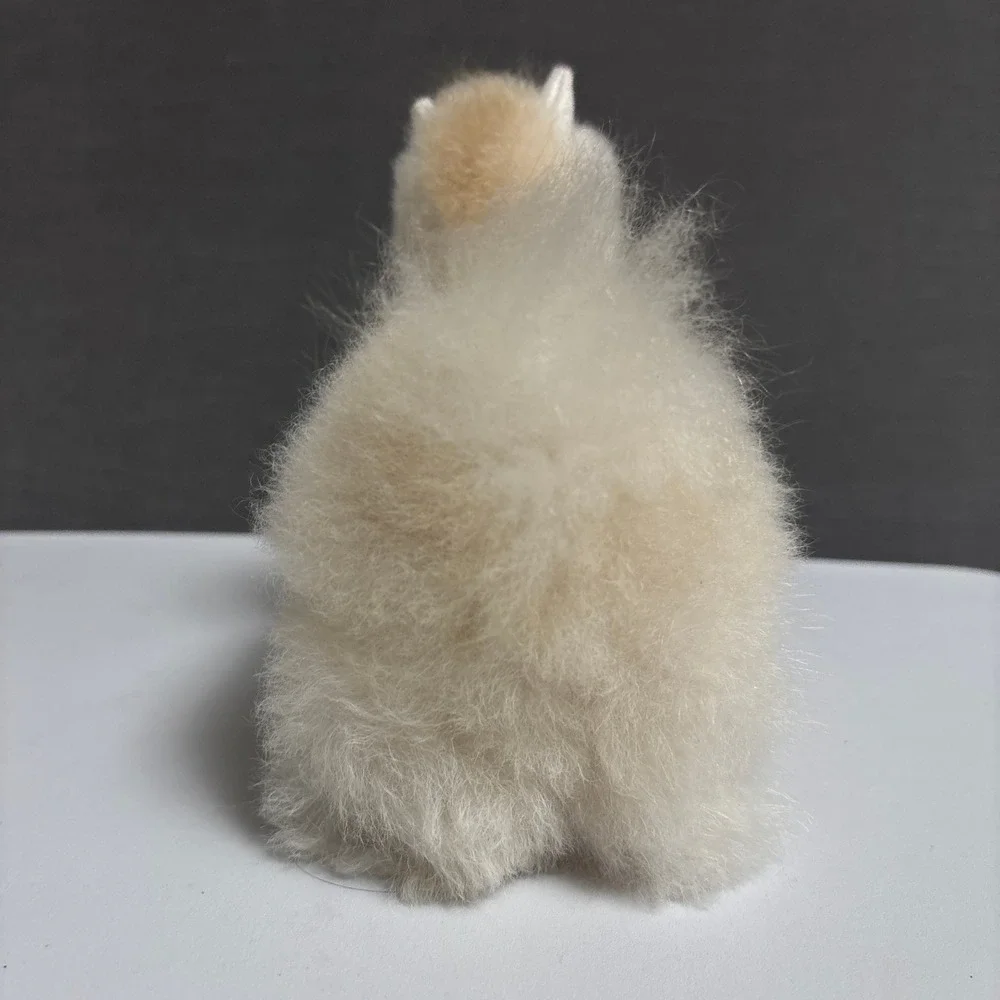 Alpaca Real Fur Figurine Handmade Peru Boho Soft Llama Cream Beige Baby Decor